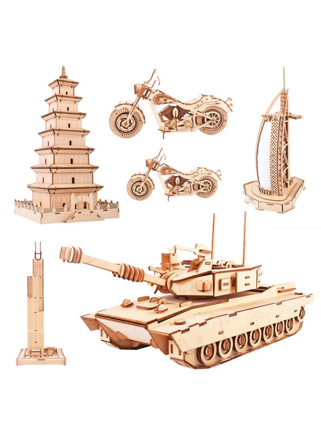 Pupil Adult Wooden Three-Dimensional Puzzle Educational Toy Simulation DIY Handmade Assembled Hardcover Gift Xinlian-Color:M1 Tank (full Box Please Contact Customer Service) - Image 2